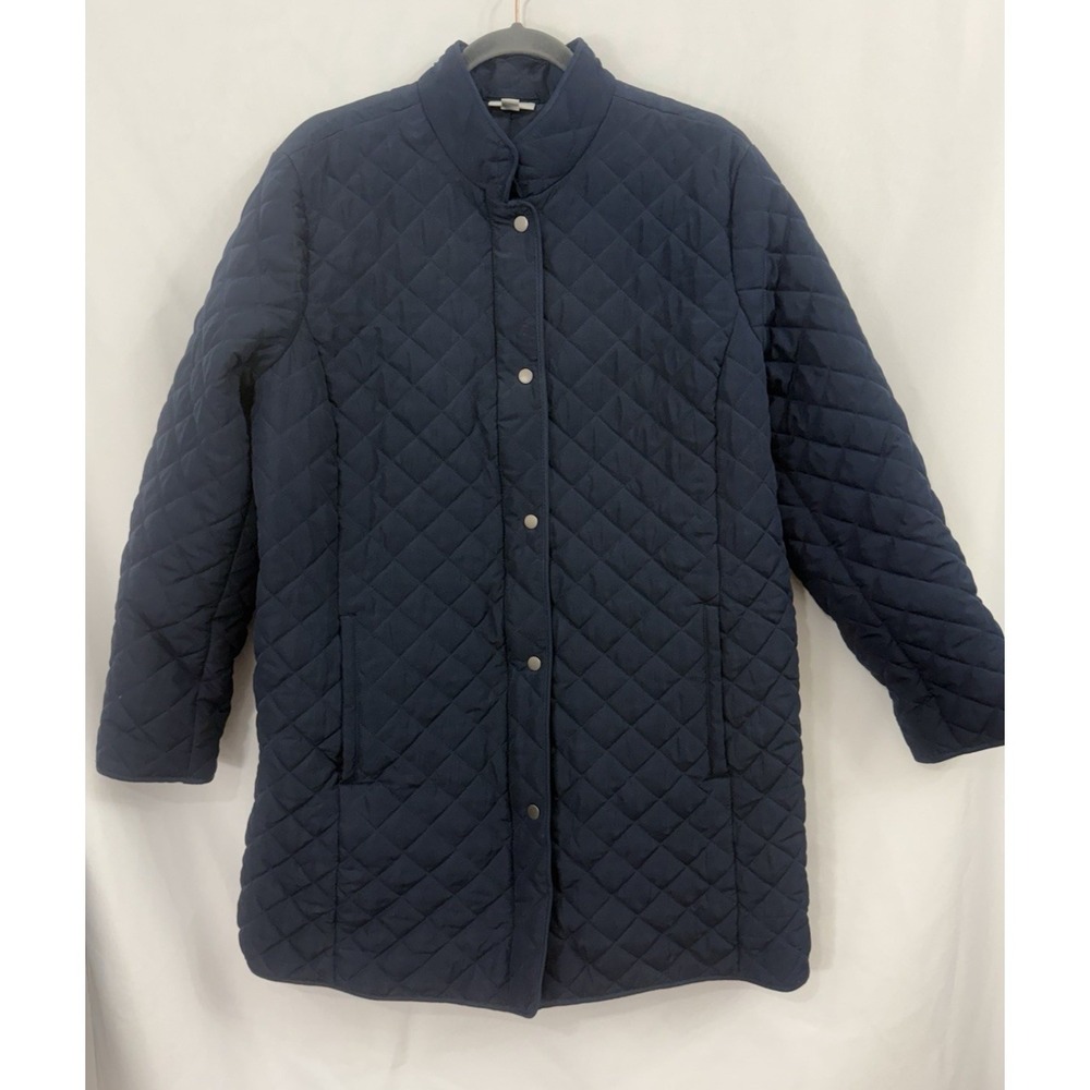 J. Jill Navy Quilted Lightweight Long Line Puffer Jacket Womens Size 1X Pockets